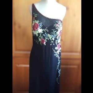 Floral Embroidered One-Shoulder Dress
